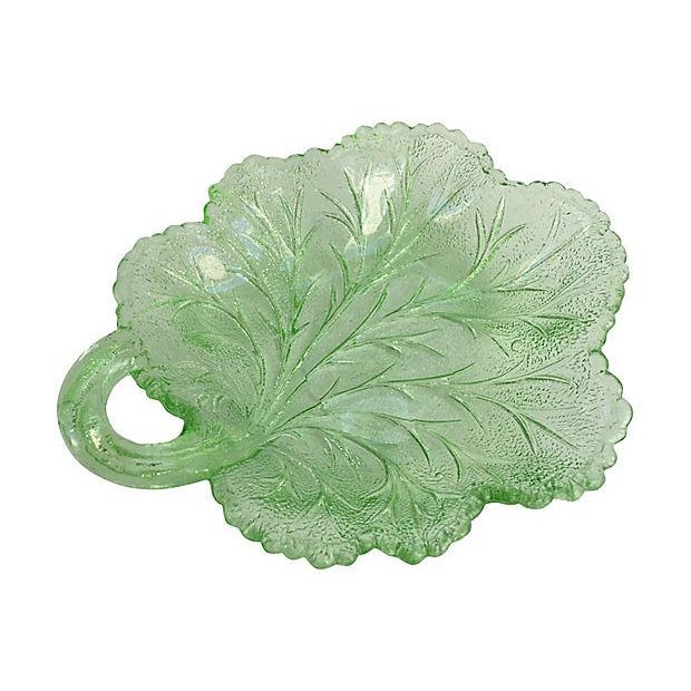 1920s 1920s Depression Glass Green Leaf Serving Plate For Sale - Image 5 of 6