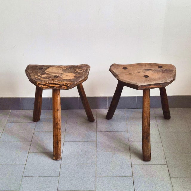 Vintage Brutalist Tripod Stools in Oak from Marolles, 1970s, Set of 2 For Sale - Image 12 of 12