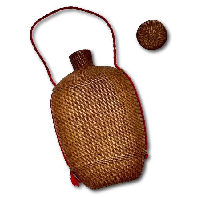 Late 19th Century Excellent Antique Hand Woven Basket Weave on Blown Glass Bottle Flask With Cork Stopper Top - Circa Late 1800s For Sale - Image 5 of 18