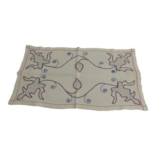 Vintage Blue and Red Italian Embroidered Table Topper/Runner For Sale