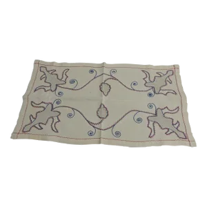 Vintage Blue and Red Italian Embroidered Table Topper/Runner