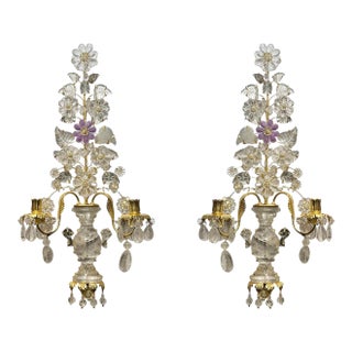 New French Maison Bagues Style Rock Crystal Gilt Metal 2-Light Sconces - a Pair For Sale