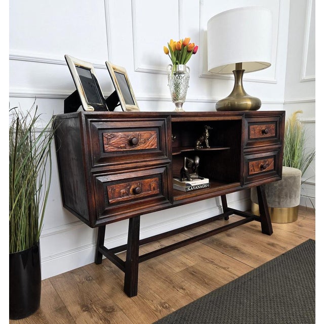 Rustic Antique Italian Rustic Folk Art Carved Sideboard, 1890s For Sale - Image 3 of 12