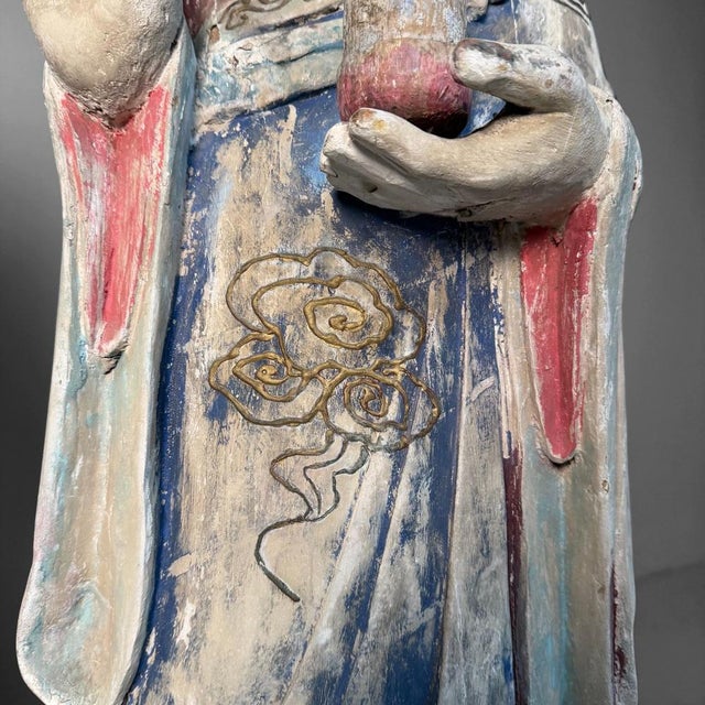 Large Polychrome Wooden Temple Figures on Lotus Bases, Korea, 19th Century, Set of 2 For Sale - Image 14 of 18