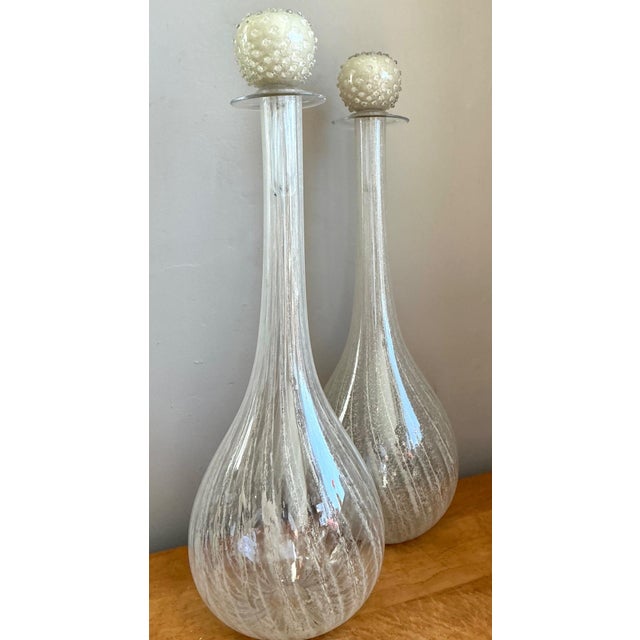 Vintage Monumental Murano Handblown Glass Bottles With Stoppers - Pair For Sale In West Palm - Image 6 of 18