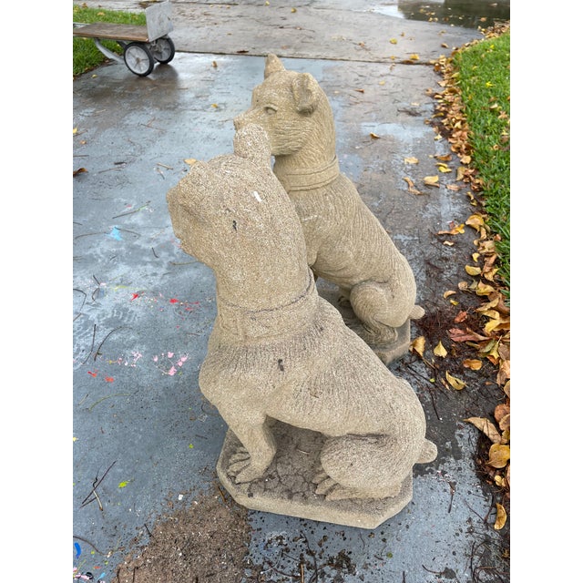 Late 20th Century Pair of English Style Cast Stone Guardian Dog Statues For Sale - Image 9 of 11