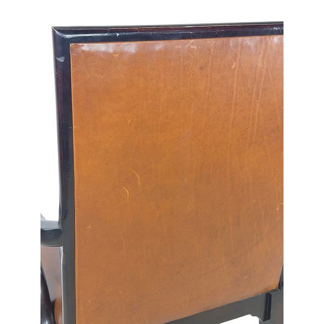 Vintage Baker Furniture Brown Leather & Ebonized Wood Armchair For Sale - Image 17 of 17