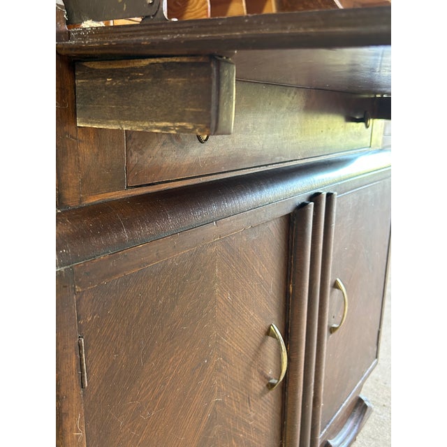 Brown 1930s Art Deco Waterfall Drop-Front Secretary Desk For Sale - Image 8 of 9