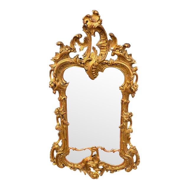 Vintage Italian Giltwood Rococo Style Wall Mirror- For Sale