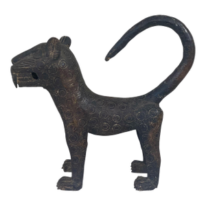 Vintage Benin Leopard Bronze Nigeria African 15" H
