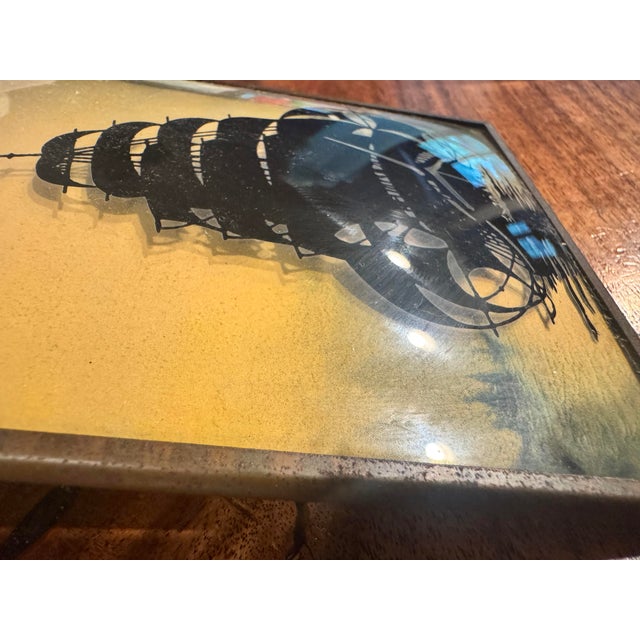 1930s 1930s Art Deco Reverse-Painted Convex Glass Maritime Ship Silhouettes - Set of 3 For Sale - Image 5 of 8