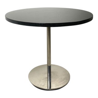 Late 20th Century Vintage Round Granite Side Table With Stainless Steel Base For Sale