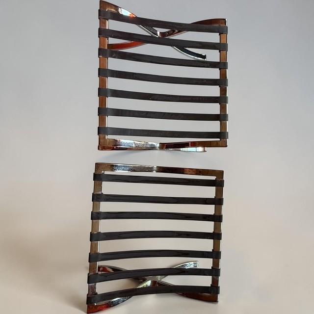 Vintage Barcelona Style Leather Ottomans Pair Chrome X-Frame Bauhaus For Sale In Miami - Image 6 of 16