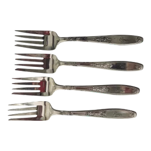 Antique 1847 Rogers Bros "Ambassador " Pattern Monogram a Dessert / Salad Forks - Set of 4