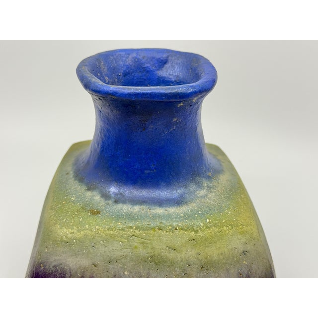 Violet Beautiful Blue Drip Glazed Fantoni Square Fantoni Vase For Sale - Image 8 of 14