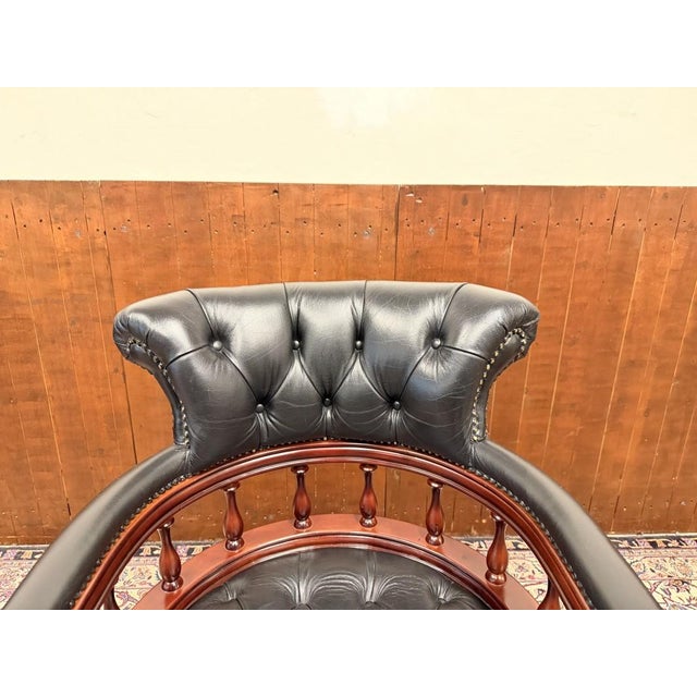 English Chesterfield Desk Chair in Black For Sale - Image 5 of 8