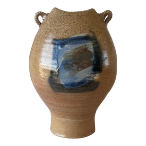 Vintage Studio Pottery Vessel With Sculptural Rope Handles