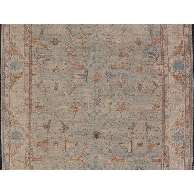 Afghanistan Tabriz Rug in Soft Blue, Sand With Allover Floral and Lattice Design For Sale In Atlanta - Image 6 of 12