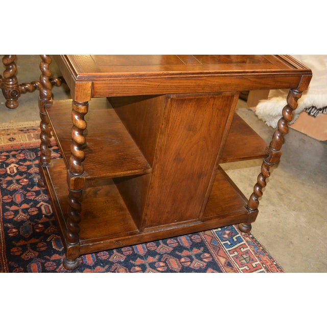 This is a great looking end/side table. Great shape overall. Barley twist sides & center cupboard. Solid & heavy, I...