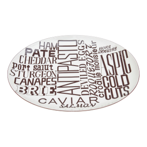 Vintage Taste Setter by Sigma Italian Canapes Oval Large Porcelain Plate With Brown Lettering of Words