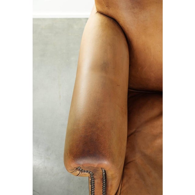 Animal Skin Cowhide Leather Armchair with Characterful and English Look For Sale - Image 7 of 14