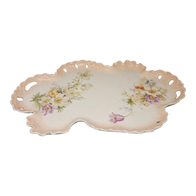 Antique German Floral Reticulated Dresser Tray Dish For Sale