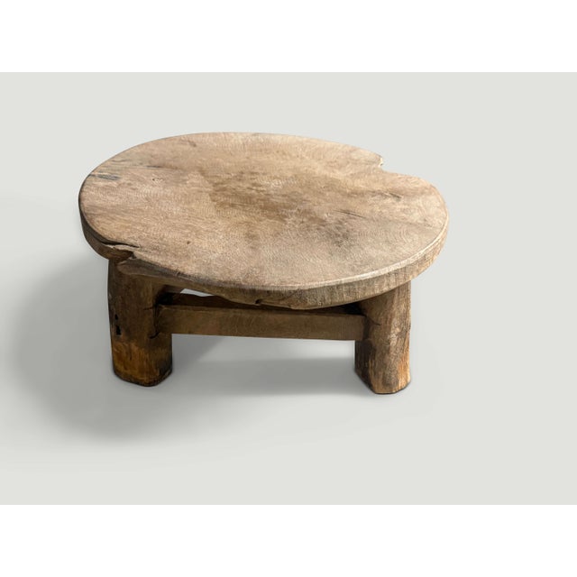 Contemporary Andrianna Shamaris Antique Teak Wood Round Side Table or Stool For Sale - Image 3 of 5