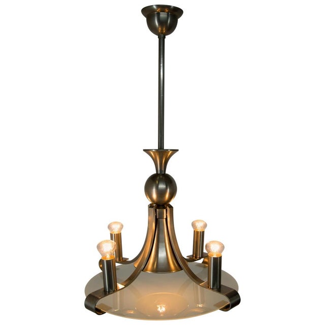 Art Deco Metal Chandelier, Europe, 1930s For Sale - Image 12 of 12