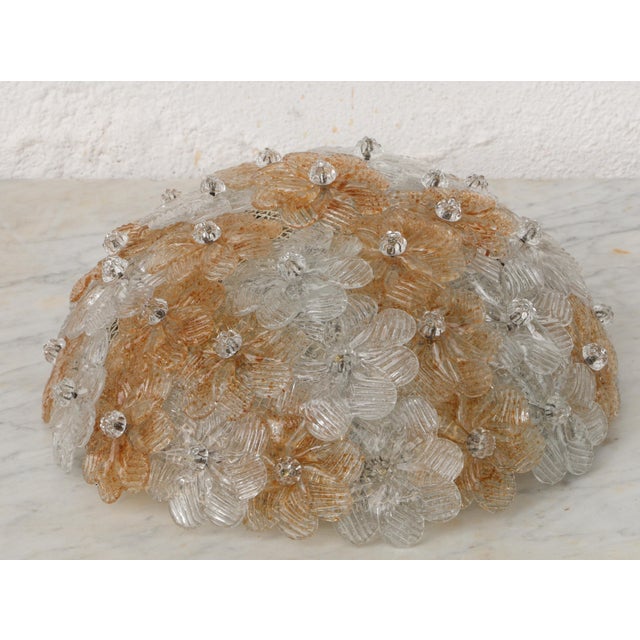 Italian 1980s Wonderful Orange and Transparent Murano Glass Ceiling Light Flower by Seguso For Sale - Image 3 of 12