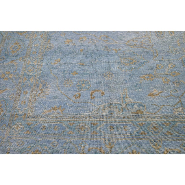 Handmade Contemporary Oushak Style Wool Rug With Blue and Gold Field For Sale In New York - Image 6 of 7