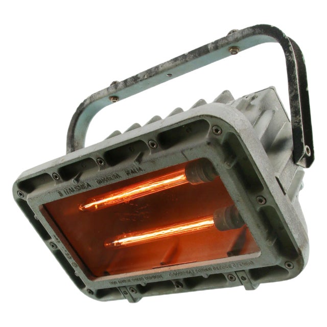 Vintage Italian Industrial Green Cast Iron Ship Pendant Lamp, 1950s For Sale