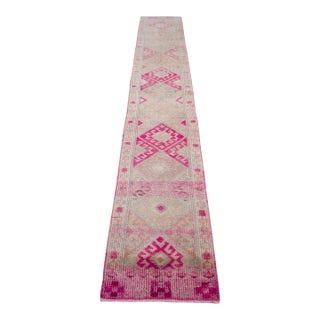 1970s Runner Rug Kurdish Turkish Hand-Knotted Narrow Hallway Decor Magenta 2x11 Ft Approx For Sale