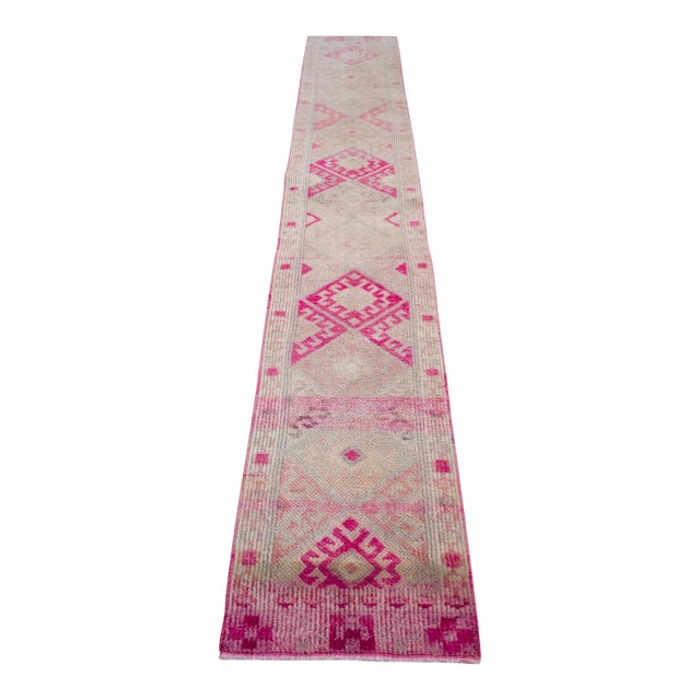 1970s Runner Rug Kurdish Turkish Hand-Knotted Narrow Hallway Decor Magenta 2x11 Ft Approx For Sale