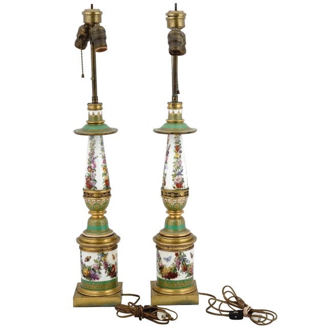 Early 20th Century 19th Century French Empire Style bronze mounted Porcelain Table Lamps - A Pair For Sale - Image 5 of 12
