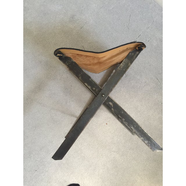 Tan 1970s Vintage Animal Print Wrought Iron Camp Stool For Sale - Image 8 of 10
