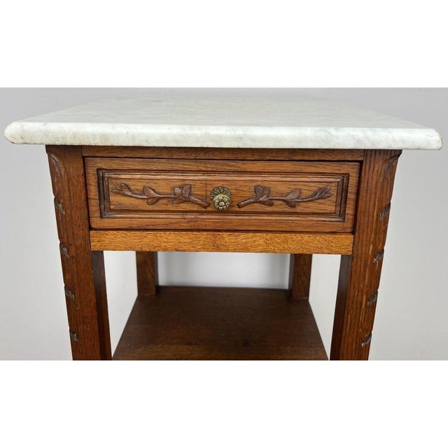 Antique French Oak Bedside Table with Marble Top For Sale - Image 6 of 9