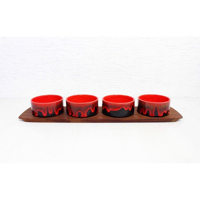 Vintage Service Tray and Ramekins in Teak and Ceramic, 1960s, Set of 5 For Sale - Image 14 of 14