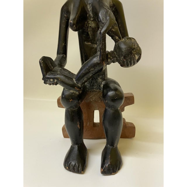 African Vintage Large 17.5" Hand-Carved Wood Ashanti Akuaba Figure - Seated Mother & Child For Sale - Image 3 of 12