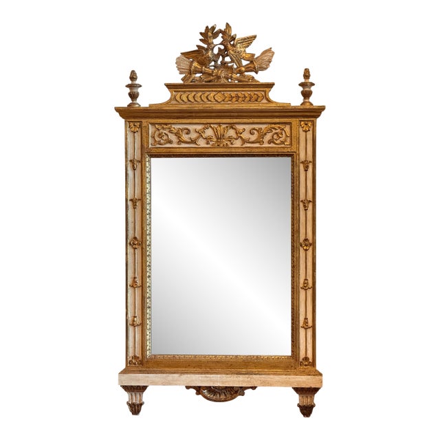 1950s Louis XVI Style LaBarge Mirror With Gilded Crest For Sale