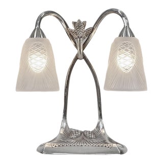Bousquet & Bloch & Degue French Art Deco Double-Arm Table Lamp 1930s - Pinecone Glass For Sale