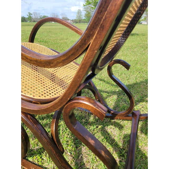 Brown Mid-Century Modern Thonet-Style Bentwood & Cane Rocking Chair For Sale - Image 8 of 11