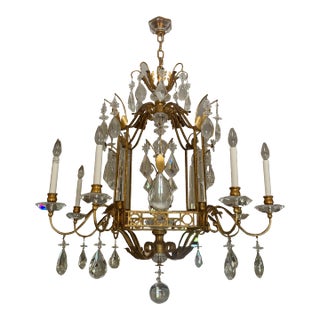 Antique 1920s Louis XVI Gold Leaf and Crystal Chandelier For Sale