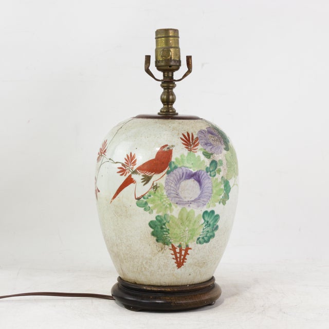 Famille Rose Antique Porcelain Vase Lamp With Bird and Floral Motif on Wood Base For Sale - Image 16 of 16