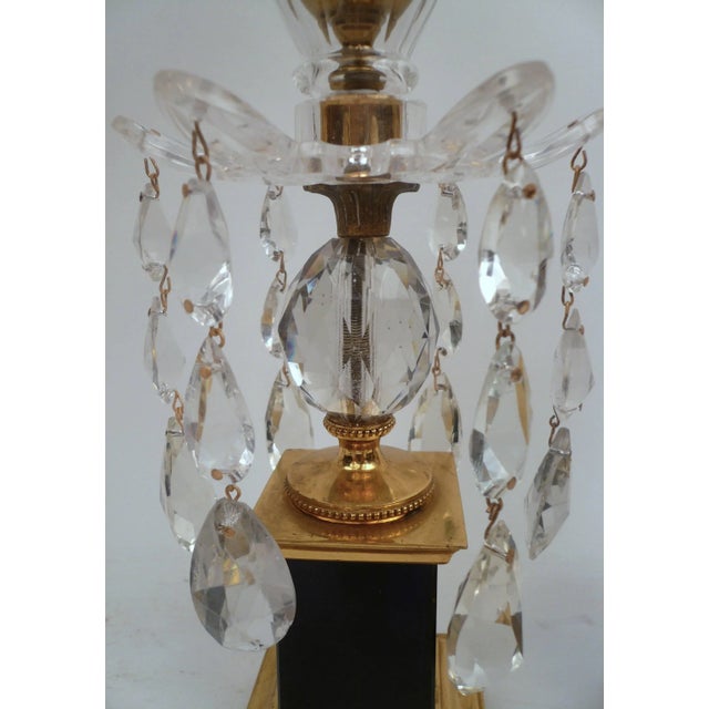 Late 19th Century George III Style Gilt Bronze Cobalt Blue Glass and Crystal Candlesticks - A Pair For Sale - Image 5 of 11