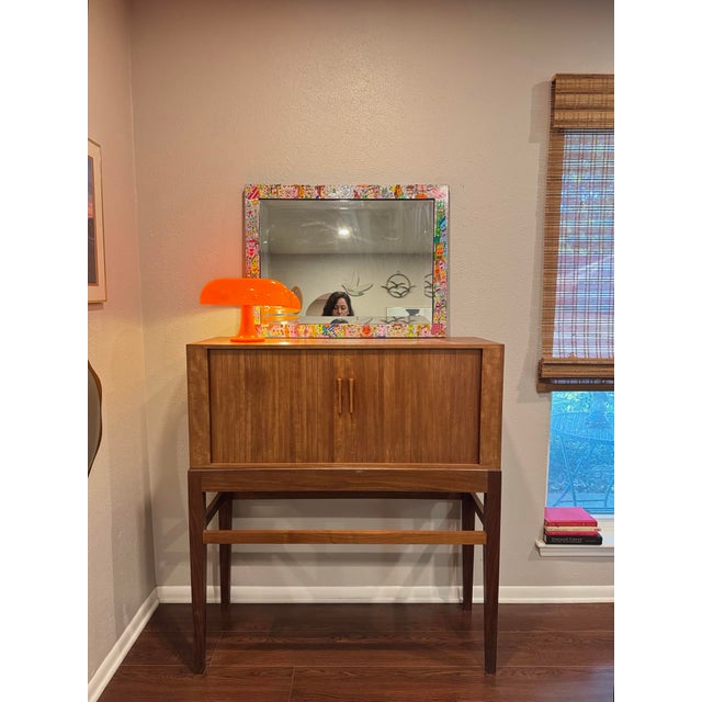 Mid-Century Modern A Tall Mid Century Modern Danish Cocktail Cabinet With Tambour Doors, Circa 1960s For Sale - Image 3 of 12
