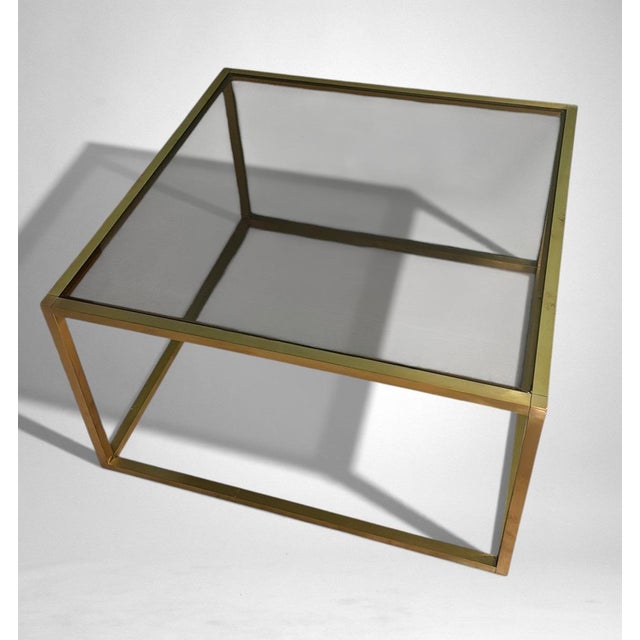 Willy Rizzo Late 20th Century Willy Rizzo Style Italian Brass and Smoked Glass Coffee Table For Sale - Image 4 of 17
