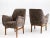 A pair of mid century Italian armchairs attributed to Ico Parisi for Cassina. Recently reupholstered in a mocha colored...