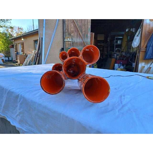 Orange Vintage Ceramic Lamp by Honoré Camos, 1950s For Sale - Image 8 of 11
