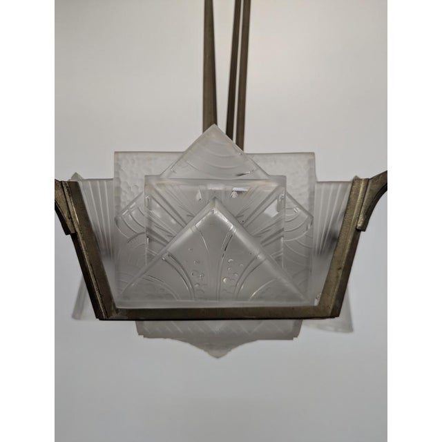 Art Deco Glass Chandelier from Muller Frères, France For Sale - Image 4 of 9