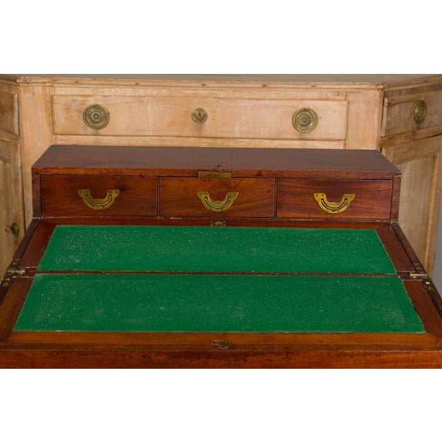 Brown English 19th Century Campaign Mahogany Box with Unfolding Desk and Drawers For Sale - Image 8 of 12